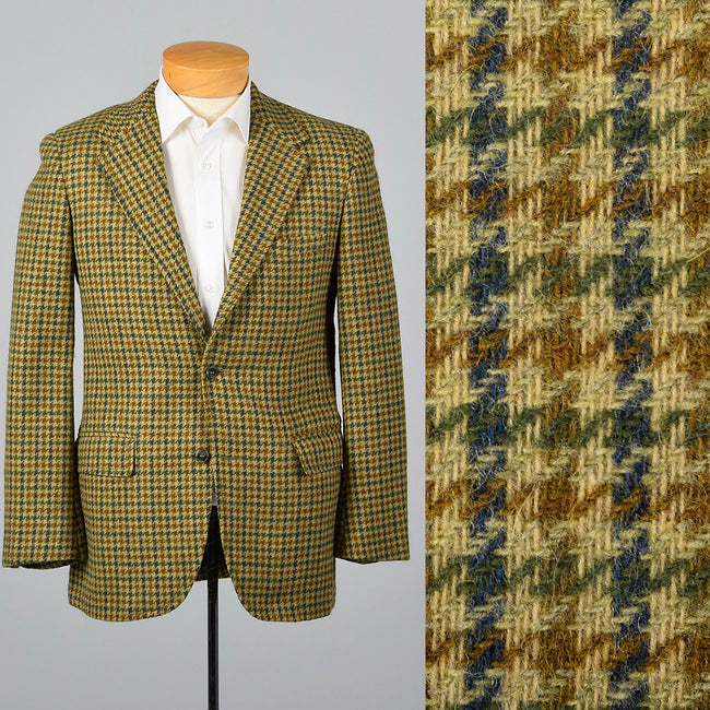 1960s Mens Tweed Jacket in Gold Houndstooth