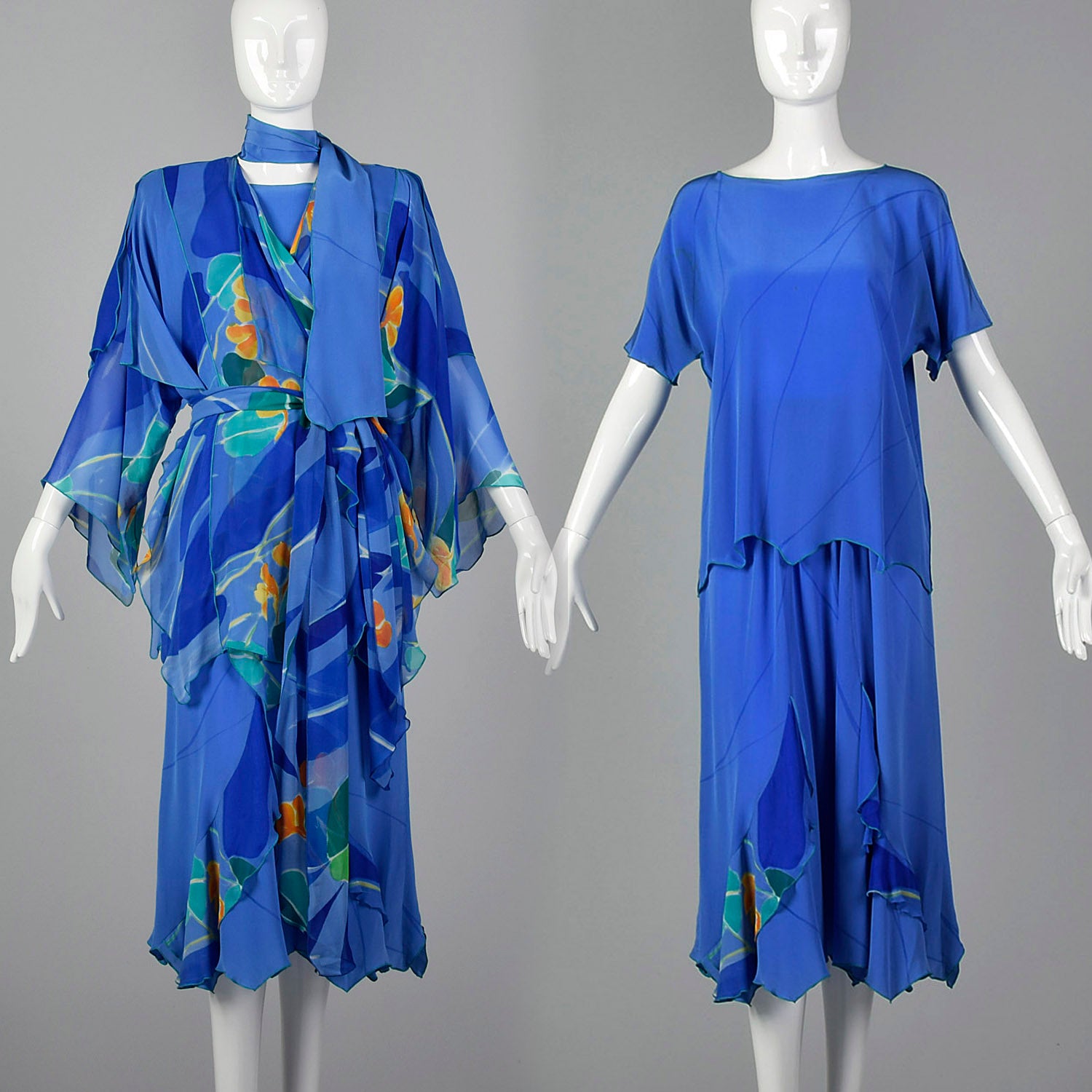 1980s Yolanda Lorenta Hand Painted Silk 3 Piece Set