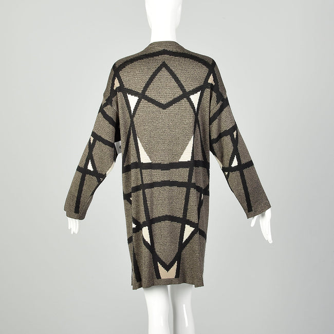 Rodier Geometric Knit Long Black Cardigan Sweater