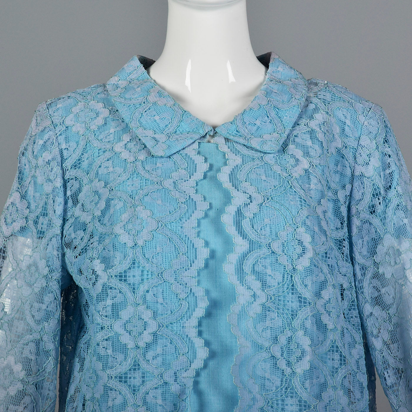 1960s Baby Blue Two Piece Set with Lace Trim