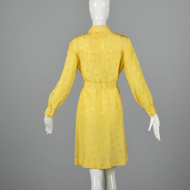 1970s Yellow Day Dress with Belted Waist