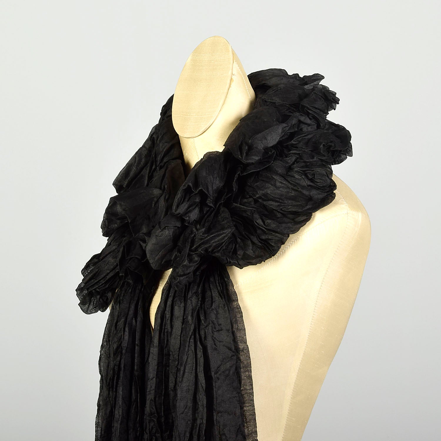 OSFM 1880s Victorian Black Chiffon Neck Ruffle Scarf Lappet Collar Ruff