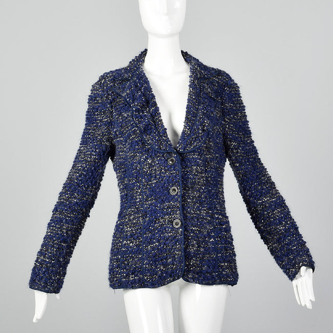 1990s Armani Collezioni Blue Knit Cardigan