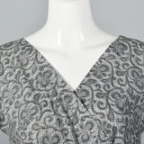 1950s Gray Cotton Lace Print Dress
