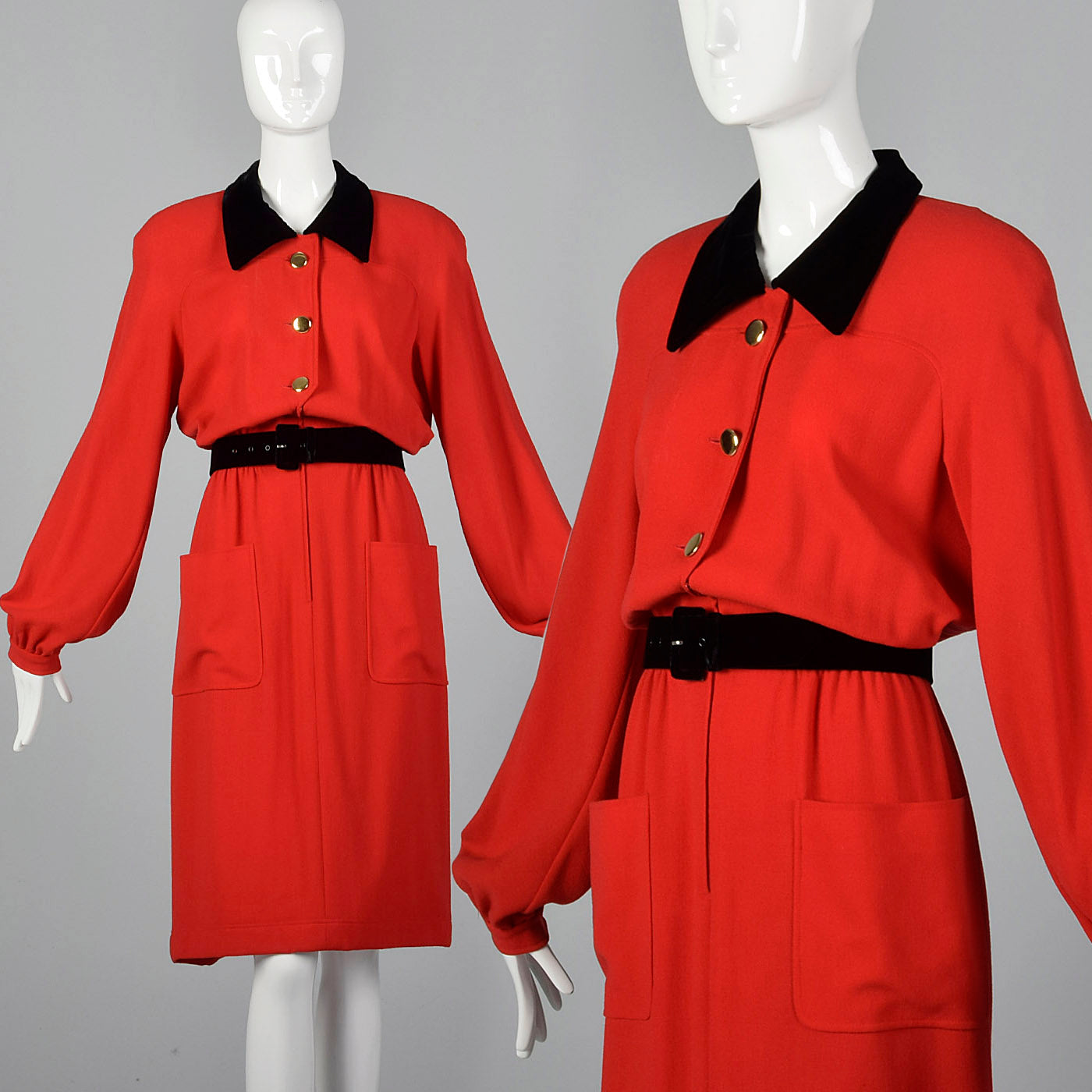 1980s Valentino Boutique Red Dress with Black Trim