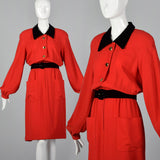 1980s Valentino Boutique Red Dress with Black Trim