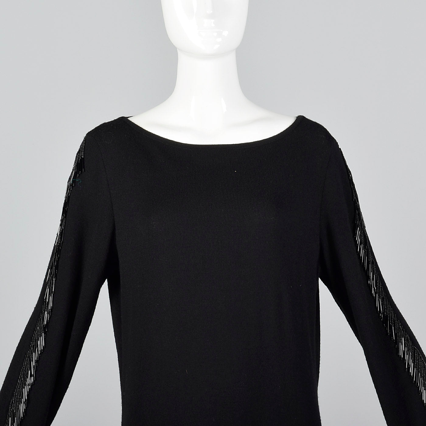 1990s Valentino Studio Black Knit Tunic with Beaded Fringe