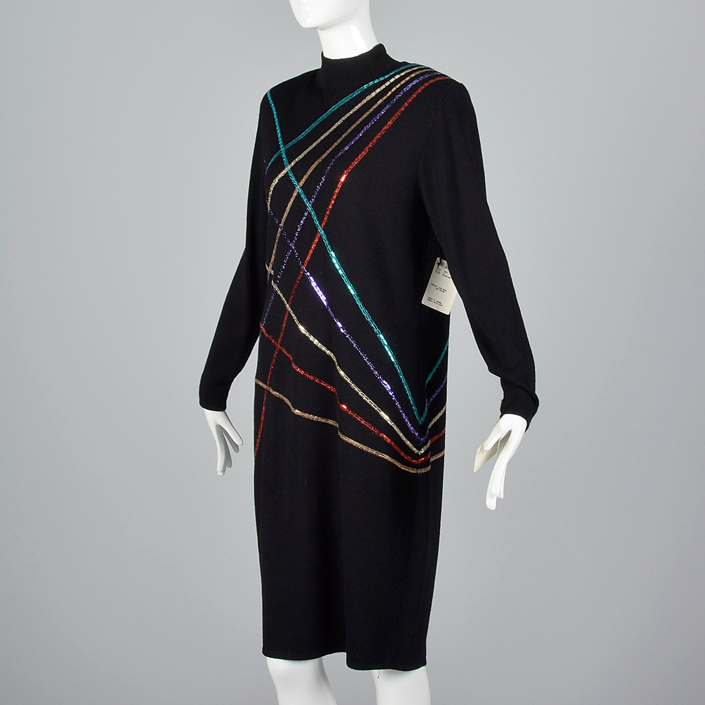 1980s St John Knit Sweater Dress with Sequin Stripes