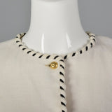 Chanel White Linen Jacket with Gold Logo Buttons and Black & White Trim