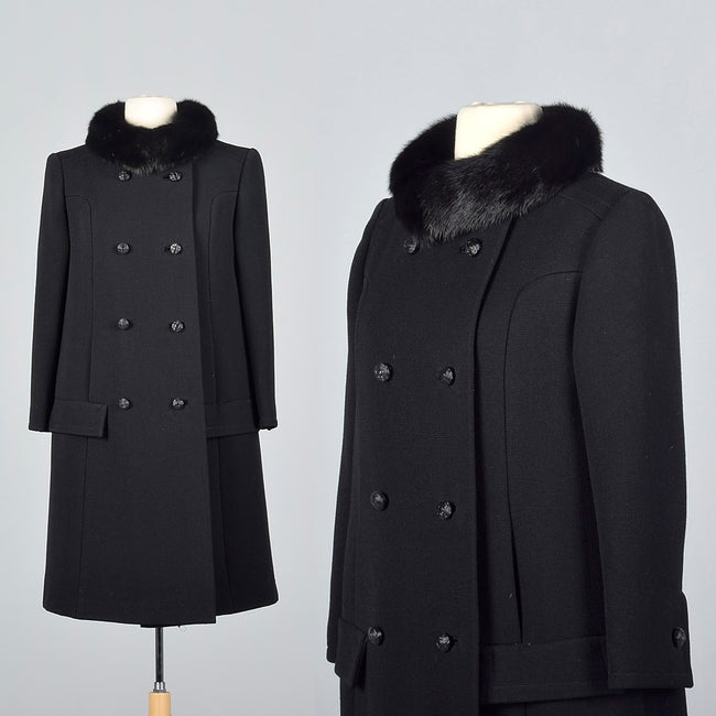 1960s Black Double Breasted Coat with Mink Collar