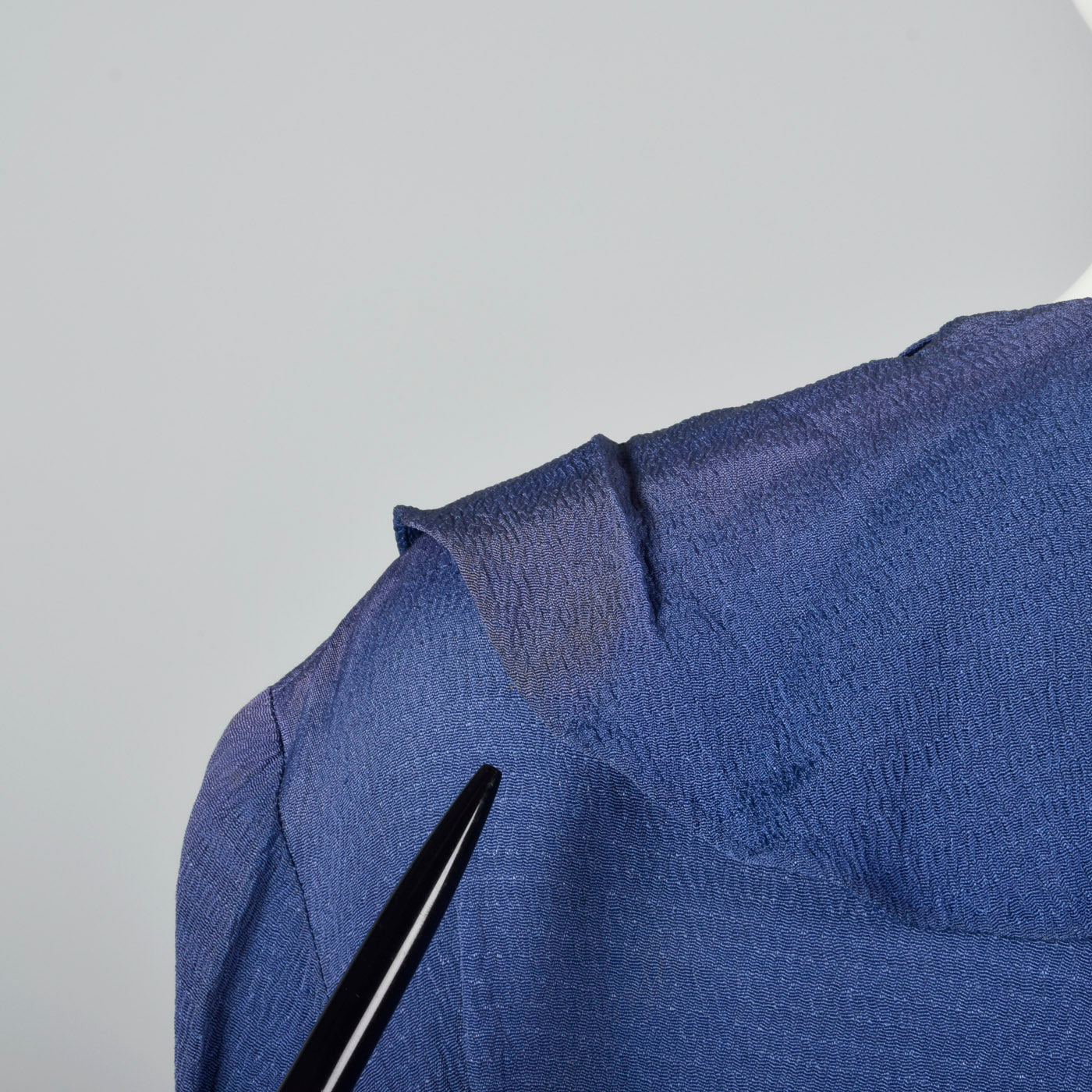 1930s Blue Dress with Ruffle Neckline