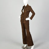 XXS 1970s Brown Suede Leather Top and Pants Set