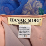 Small 1980s Hanae Mori Dress Blue Woodland Print Lightweight Silk