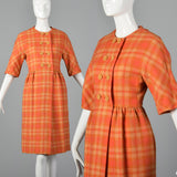 1950s Anne Klein Coat Dress in Orange Plaid