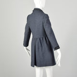 XXS 1960s Coat Blue Wool Babydoll Mod Black Military Trim Winter Heavyweight Winter Coat
