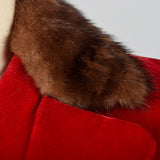1950s Red Velvet Coat Dress with Mink Collar