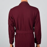 1960s Mens Burgundy Wool Robe with Shawl Collar