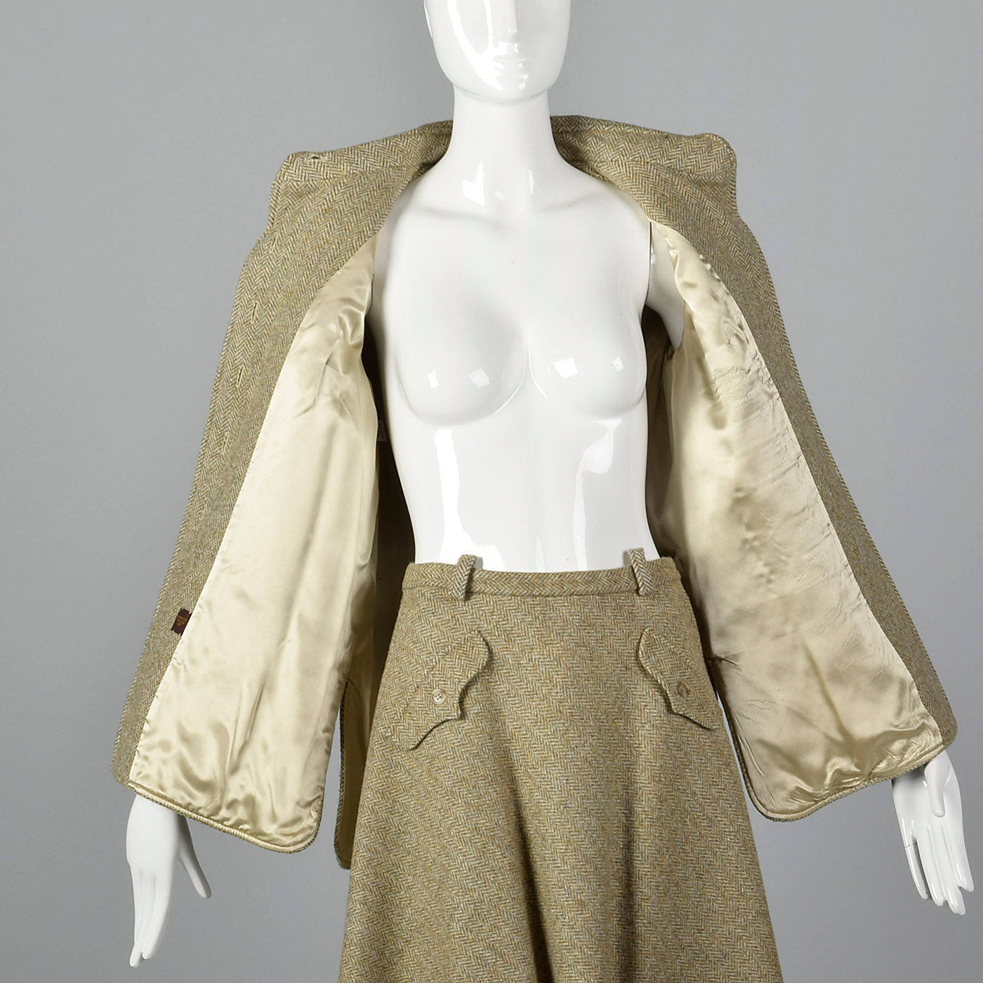 1970s Anne Klein Tweed Safari Style Suit