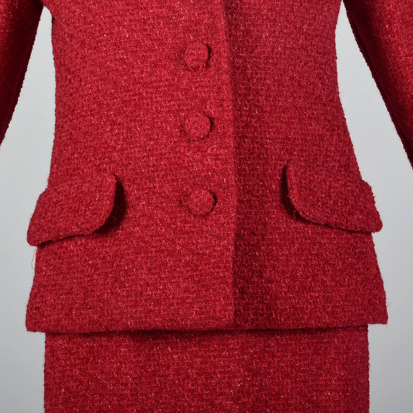 1960s Red Boucle Wool Skirt Suit
