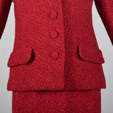 1960s Red Boucle Wool Skirt Suit