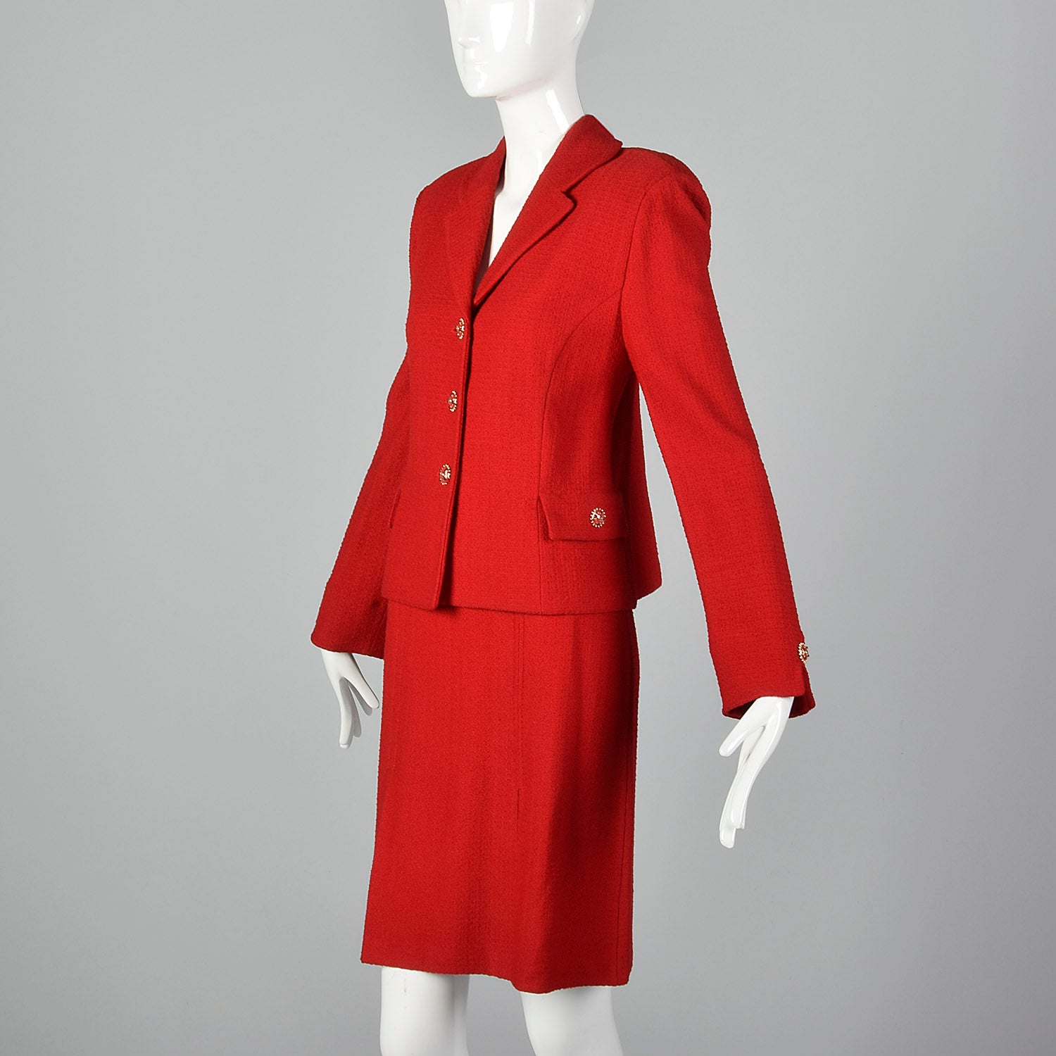 Large St. John Collection 1980s Red Knit Skirt Suit