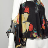 XXS Alberto Makali Silk Cold Shoulder Top with Butterfly Print