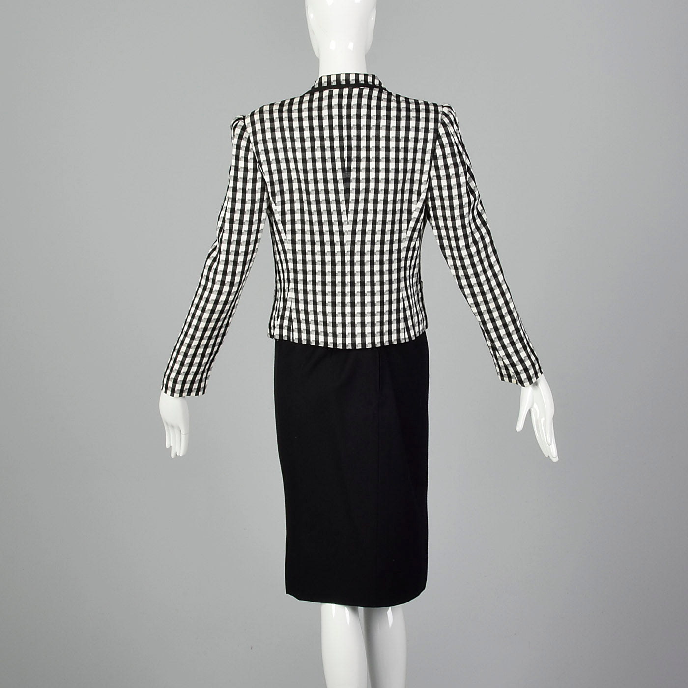 1980s Louis Feraud Black and White Checked Skirt Suit