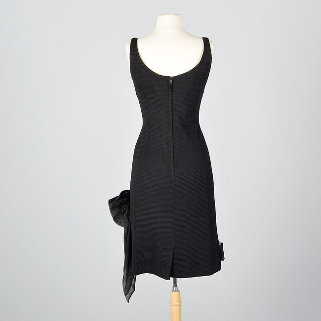 1950s Black Dress with Rhinestones and Asymmetric Bow