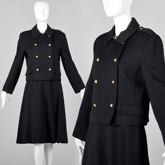 1960s Black Military Inspired Skirt Suit