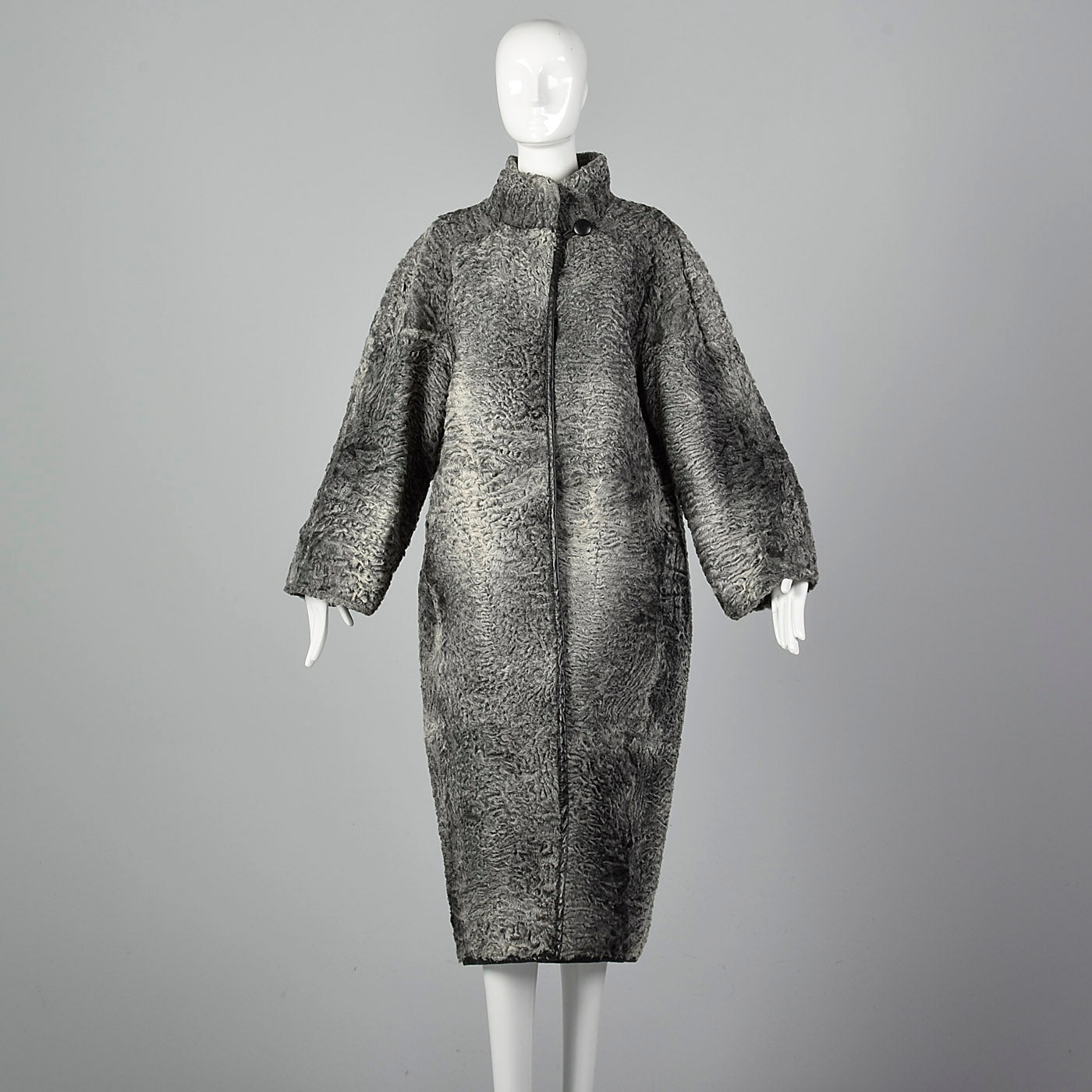 1980s Black Leather Gray Wool Reversible Coat