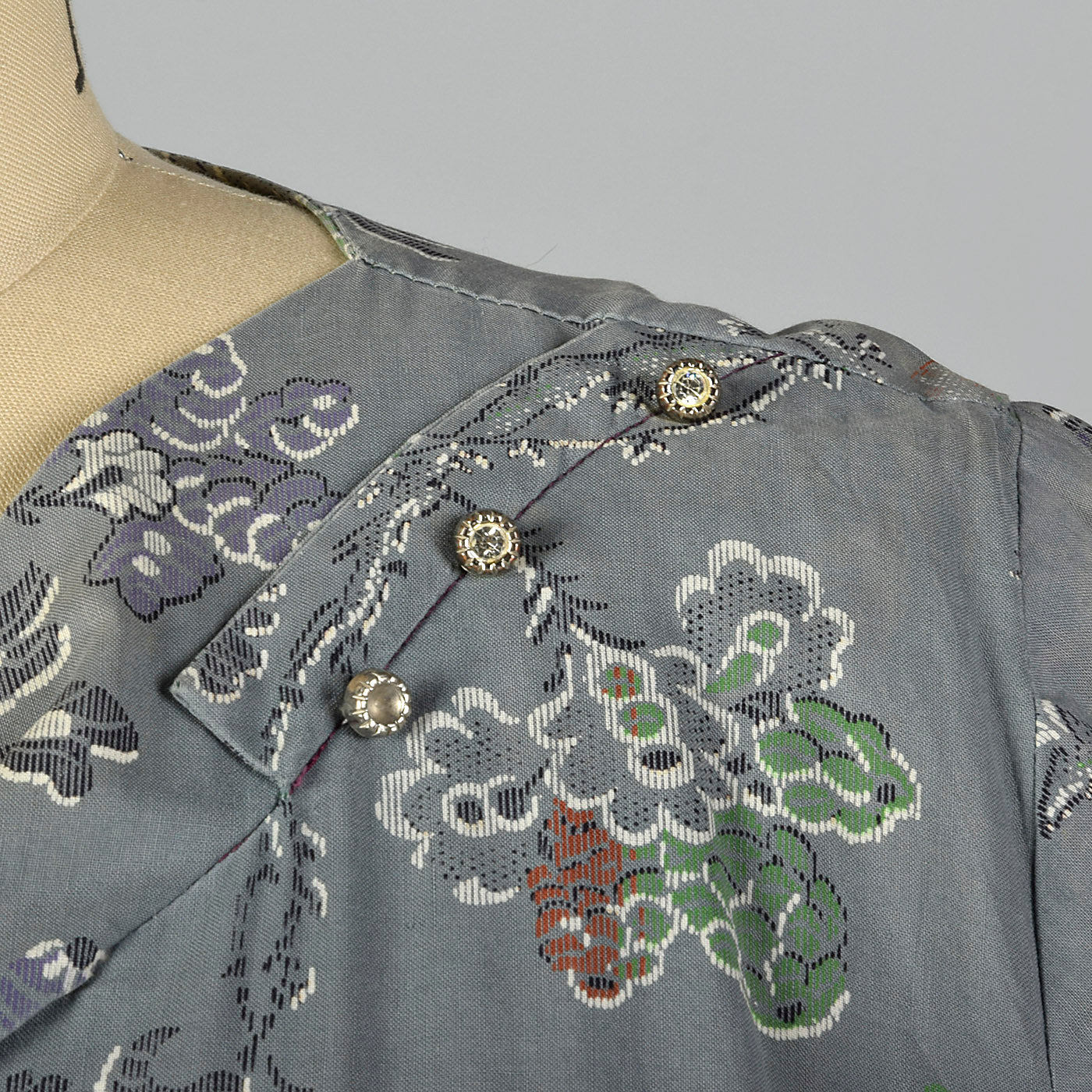 1950s Gray Print Cotton Day Dress
