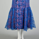 XL 1980s Mike Benet Formals Blue Sequin Lace Pageant Prom Formal Dress