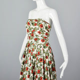 1950s Horrockses Novelty Print Strapless Dress