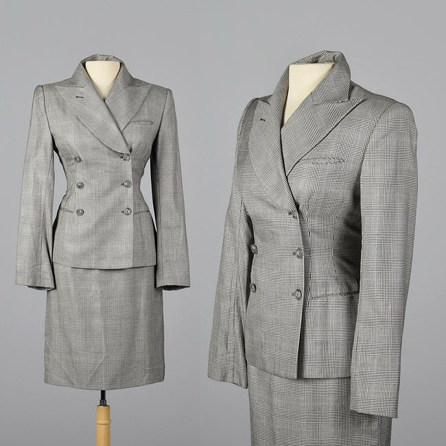 1990s Richard Tyler Black & White Plaid Skirt Suit
