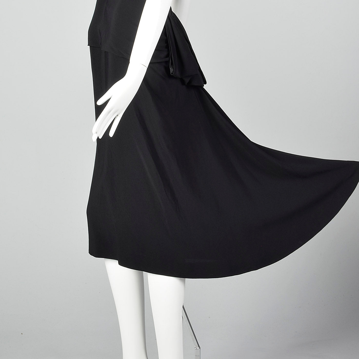 1940s Black Peplum Dress with Lace Collar and Cuffs