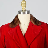 1950s Red Velvet Coat Dress with Mink Collar