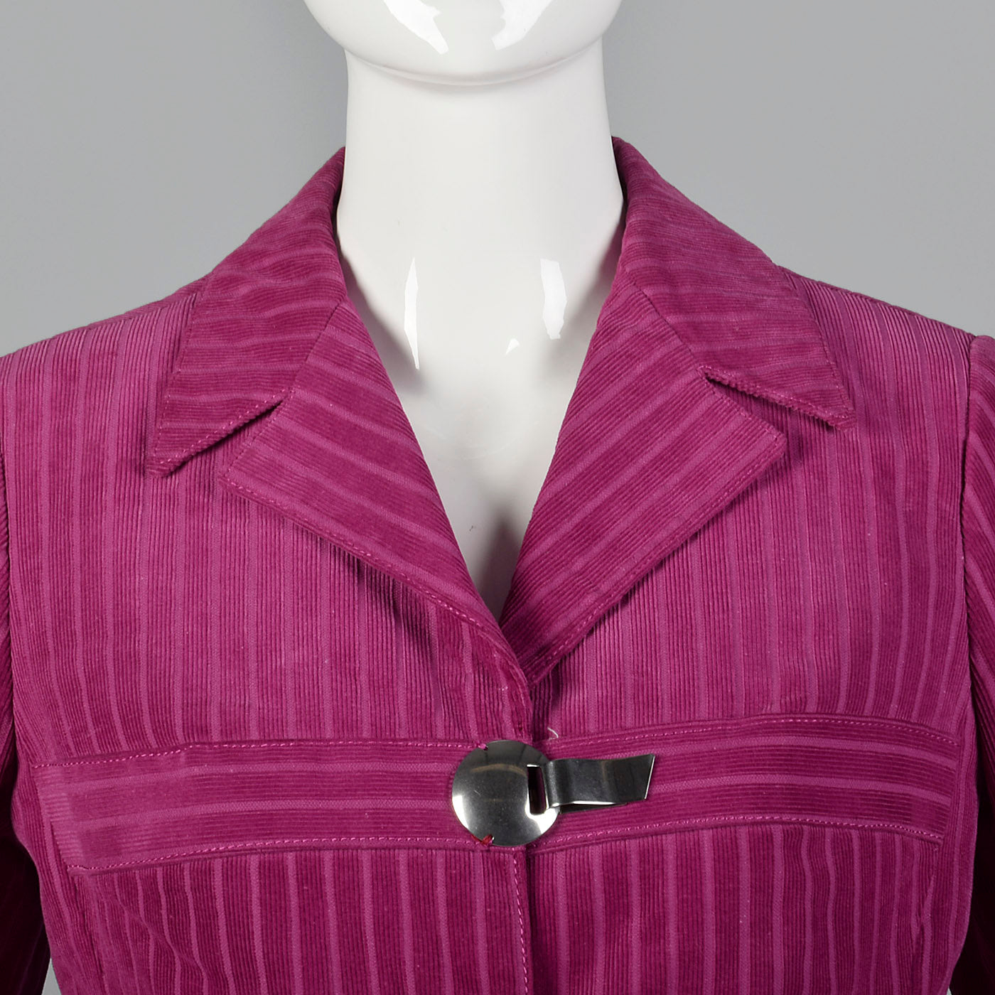 1960s Pink Corduroy Skirt Suit with Mod Silver Clasp Closures