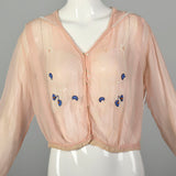 Large 1910s Edwardian Silk Blouse Pink Beaded Sailor Collar Long Sleeve