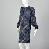 Medium Galanos 1980s Navy Blue Plaid Dress