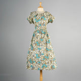 1950s Floral Print Day Dress with Elegant Neckline
