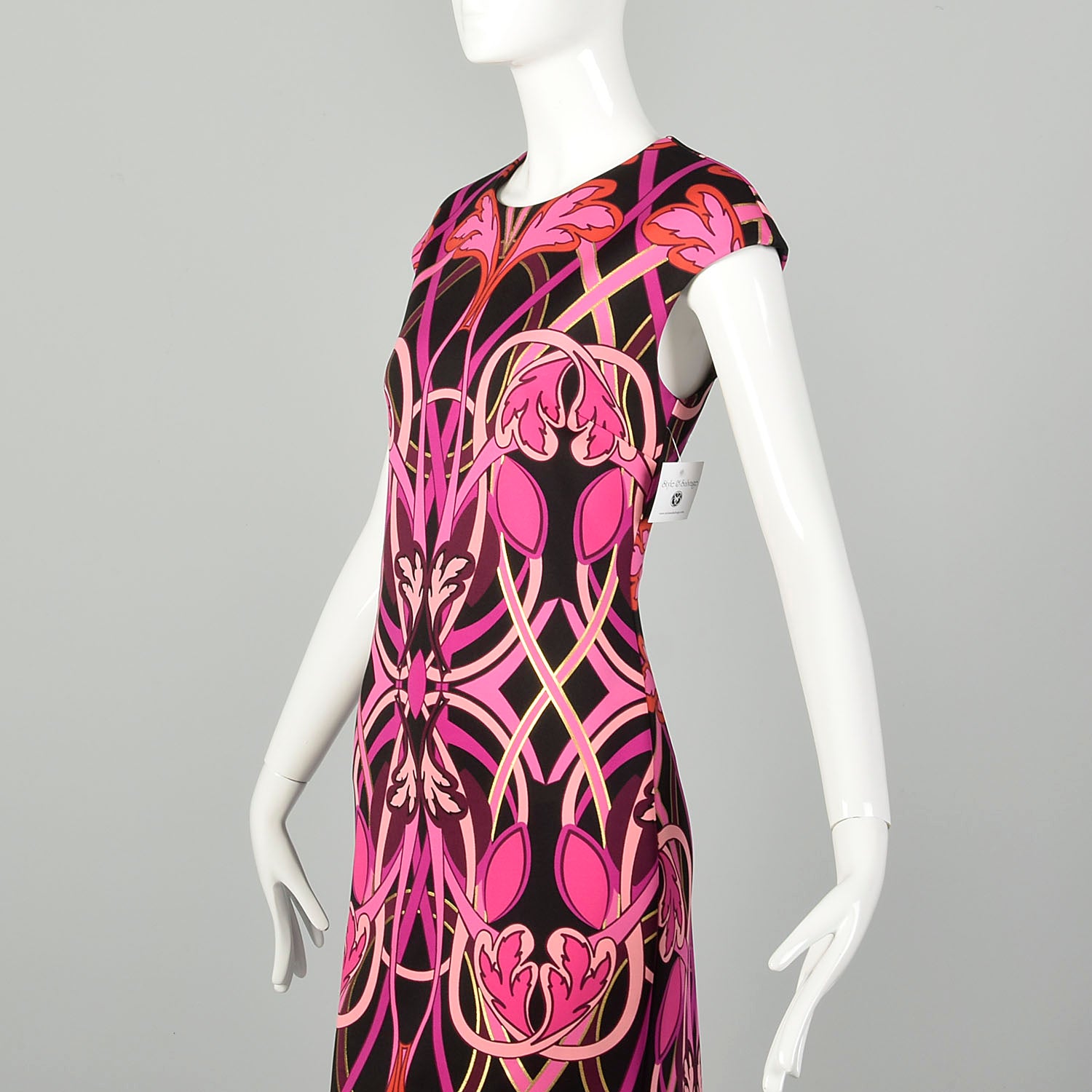 Small Ted Baker Pink Dress Black Short Sleeve Back Slit Designer