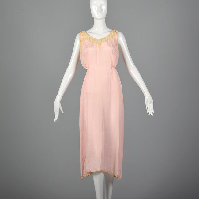 1920s Pink Nightgown with Lace Trim
