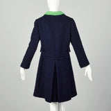 Small 1960s Wool Coat Navy Blue Mod Collar Green Buttons