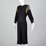 1940s Black Femme Fatale Dress with Gold Sequins
