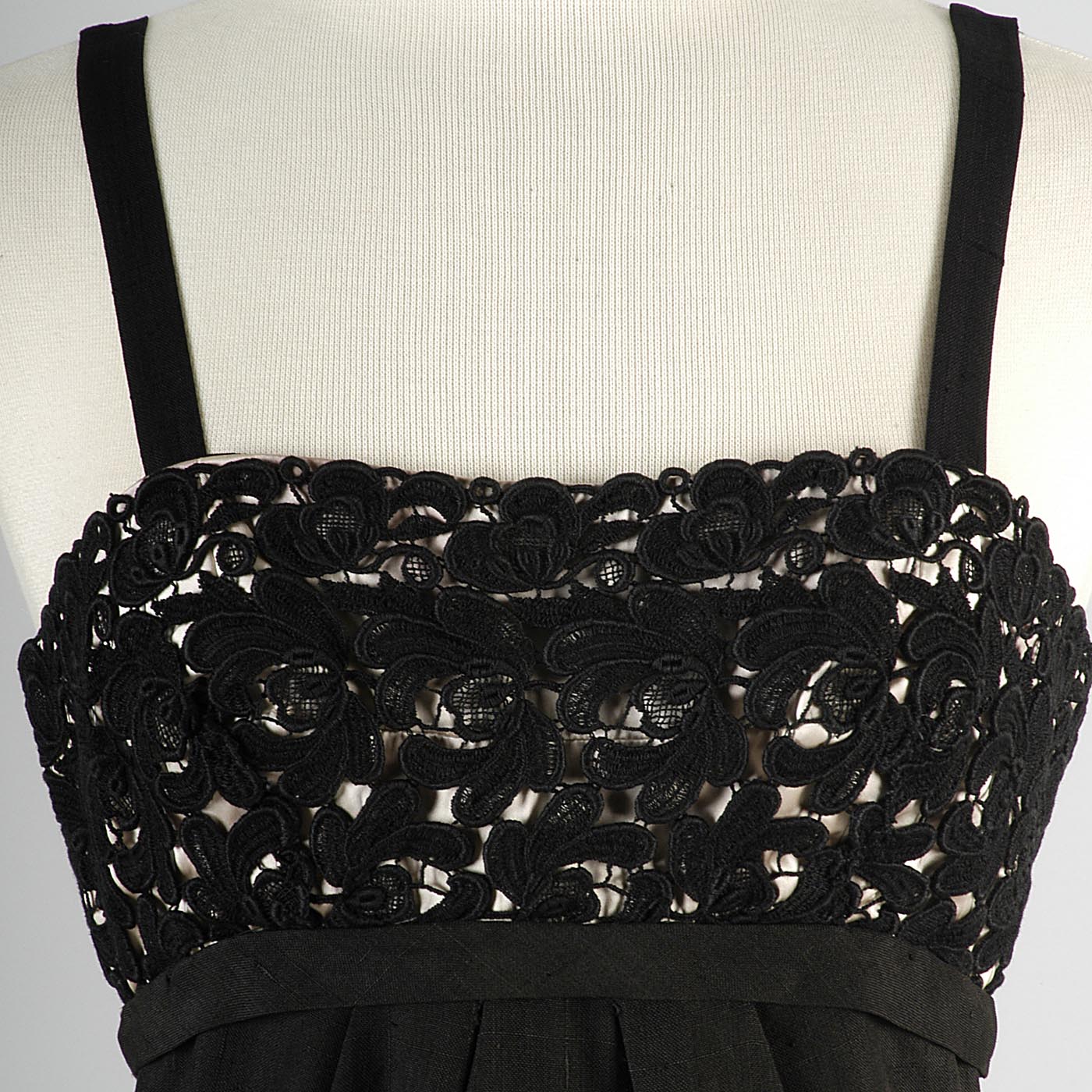 1950s Black Silk Dress with Illusion Bust