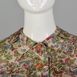 XS 1960s Silk Skirt Suit with Garden Theme Print
