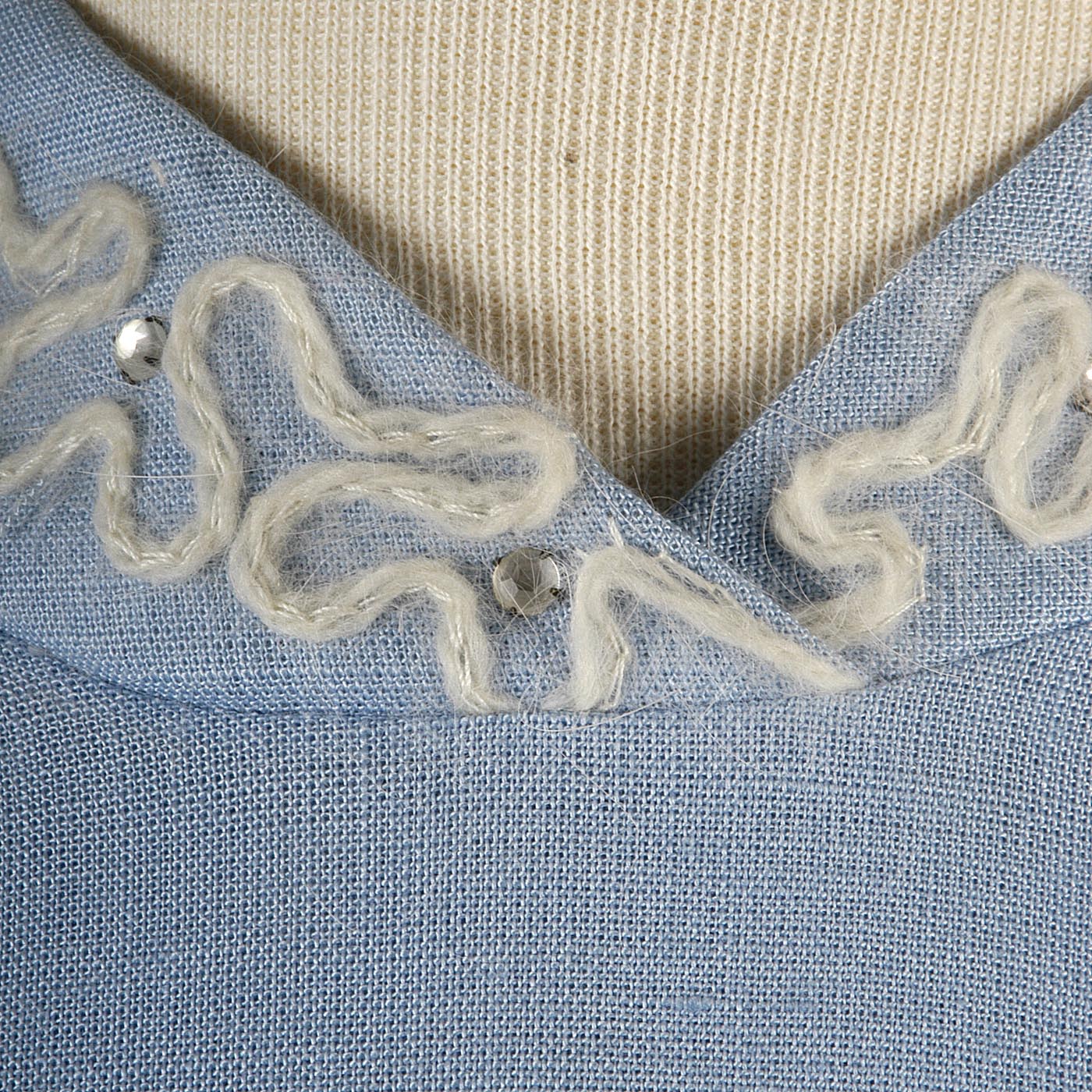 1950s Blue Short Sleeve Dress with Mohair Details