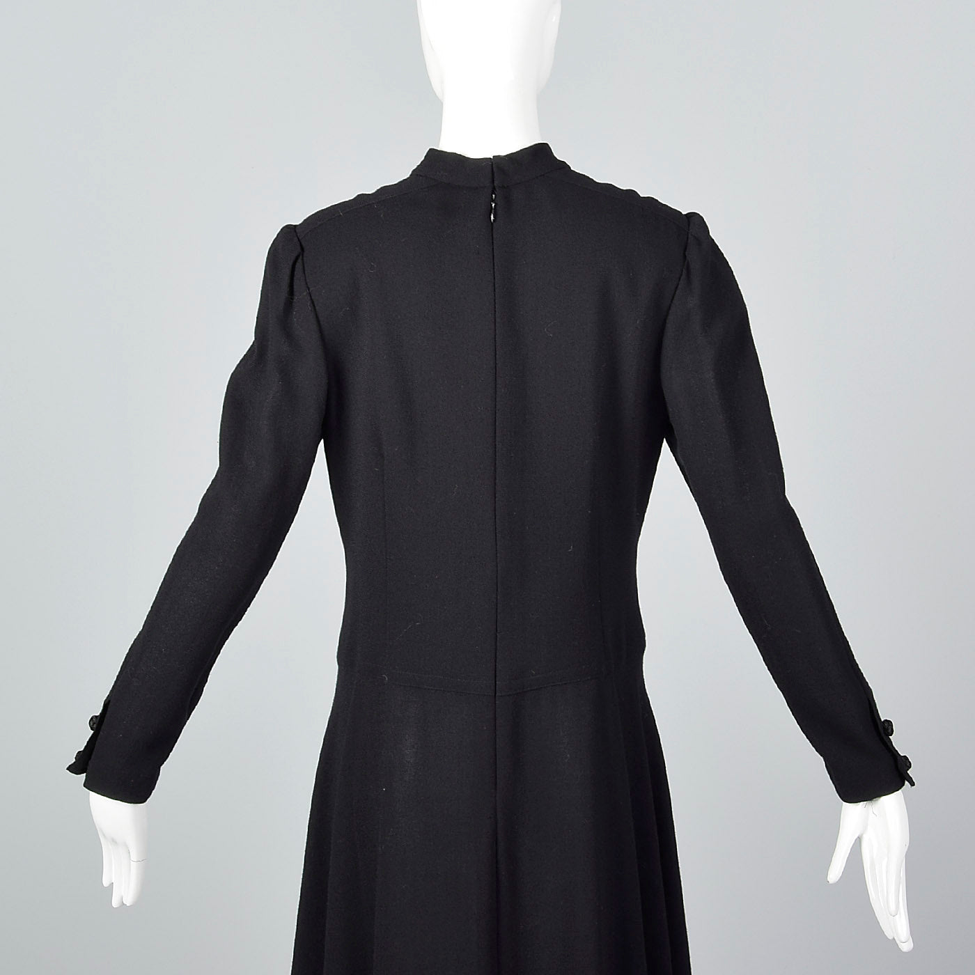 1970s Adele Simpson Black Wool Dress with Drop Waist