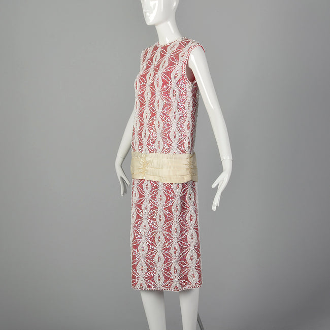 Small 1960s Hot Pink Beaded Top and Skirt Set