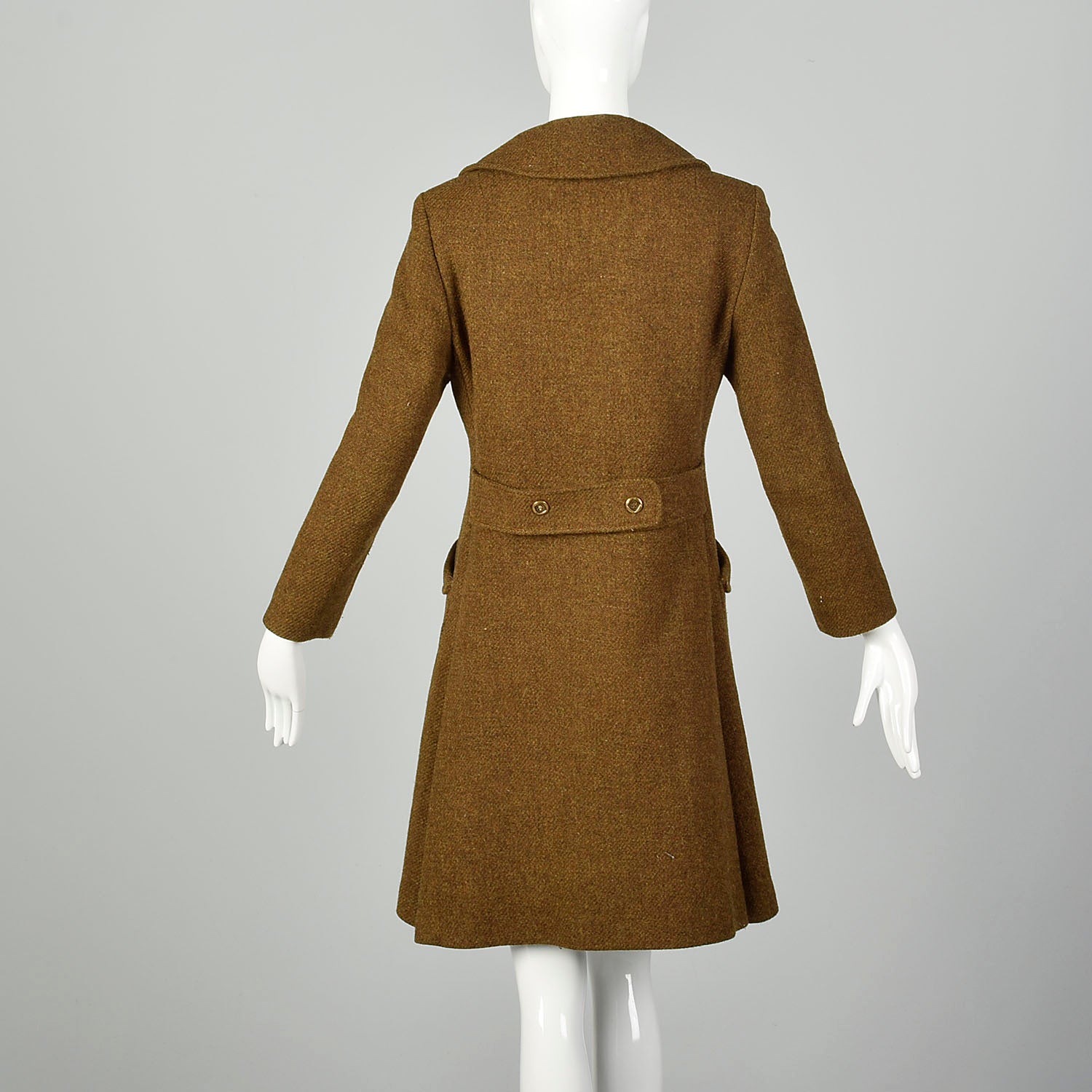 Small 1970s Brown Wool Coat Green Tweed Mod Military Inspired